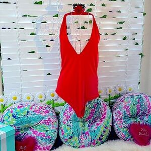 NEW! Fashion Nova bright orange halter top bodysuit
